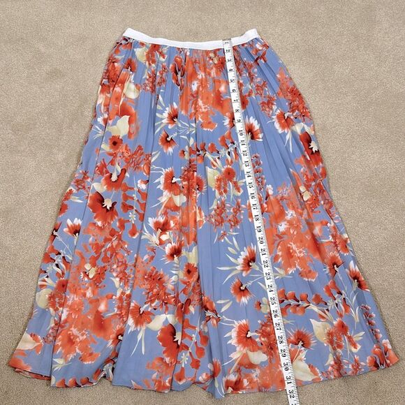 Halogen Floral Blue Pink Lined Spring Pleated Midi Women Skirt Size Small - Picture 7 of 8